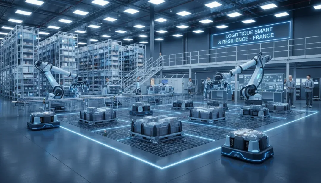 Entrepôt français automatisé avec robots améliorant l'efficacité logistique en 2026