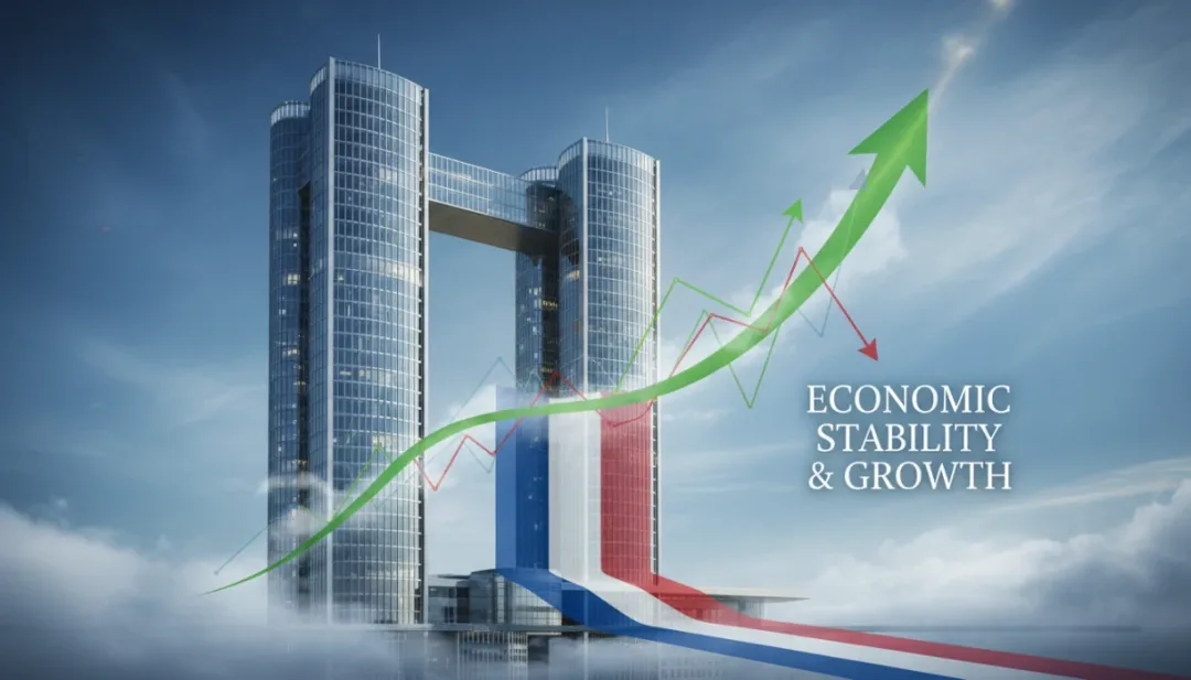 Bâtiment de la Banque Centrale Européenne avec des graphiques économiques et le drapeau français, symbolisant l'impact sur l'économie.