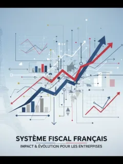 Graphique abstrait représentant l'impact des nouvelles réglementations fiscales 2026 sur les entreprises françaises, avec des flèches et des icônes financières.