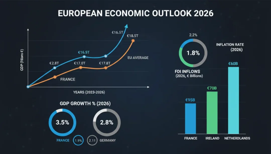 Graphique comparatif de la performance économique de la France et de l'Europe en 2026