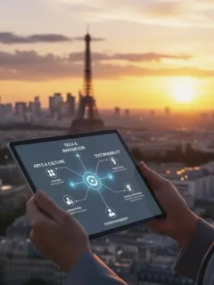 Une personne réfléchissant à des parcours de carrière sur une tablette, symbolisant la reconversion professionnelle en France.