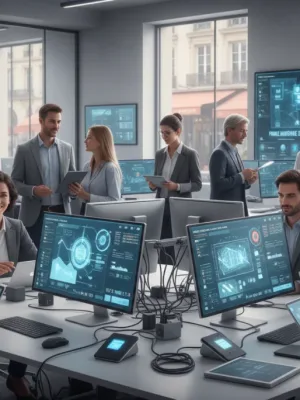 Professionnels français collaborant dans un environnement numérique moderne en 2026, mettant en avant les compétences digitales.