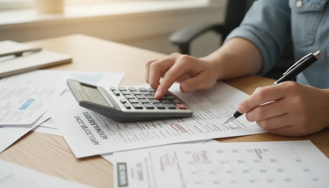Mains calculant les droits au RSA en 2026 sur des documents officiels.