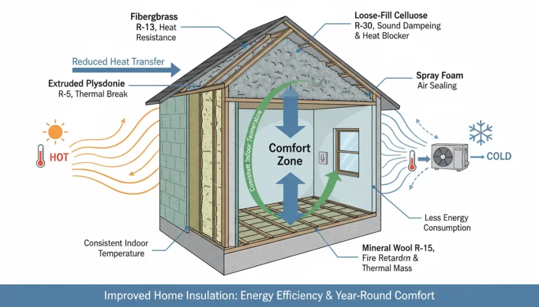 Schéma détaillé des couches d'isolation thermique pour une habitation moderne, conforme aux standards 2026.