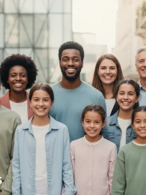 Groupe de personnes souriantes symbolisant l'accès à la Complémentaire Santé Solidaire C2S en 2026