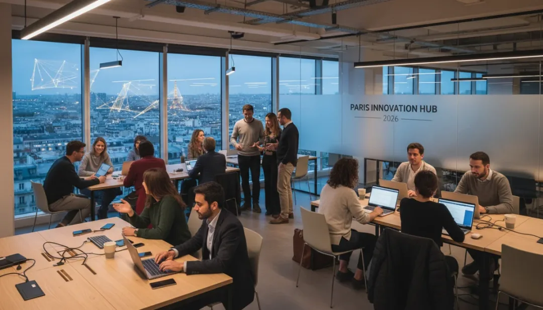 Entrepreneurs collaborant dans un espace de coworking moderne en France en 2026