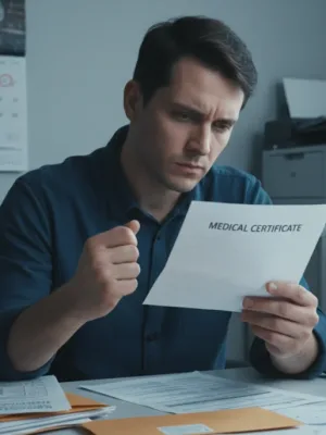 Personne tenant un certificat médical, symbolisant un arrêt de travail en 2026 et les démarches administratives associées.