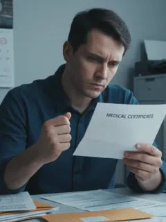 Personne tenant un certificat médical, symbolisant un arrêt de travail en 2026 et les démarches administratives associées.