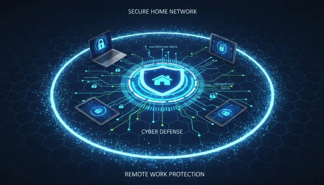 Schéma d'un réseau de télétravail sécurisé, illustrant la protection des données et la cybersécurité, essentiel pour les nouvelles réglementations en France.