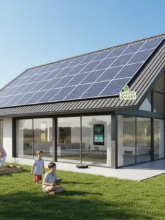 Maison moderne et économe en énergie en France, avec des panneaux solaires