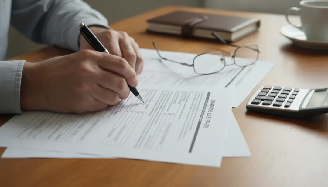 Mains remplissant des formulaires de demande de retraite pour les fonctionnaires en 2026, symbolisant la rigueur administrative.