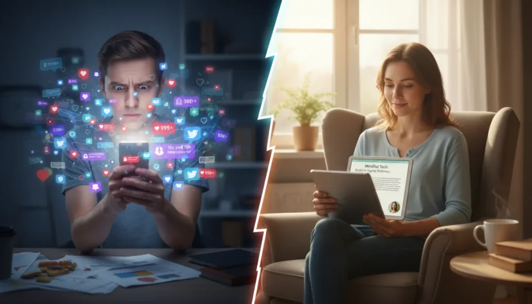 Personne gérant son temps d'écran pour une utilisation consciente des réseaux sociaux.