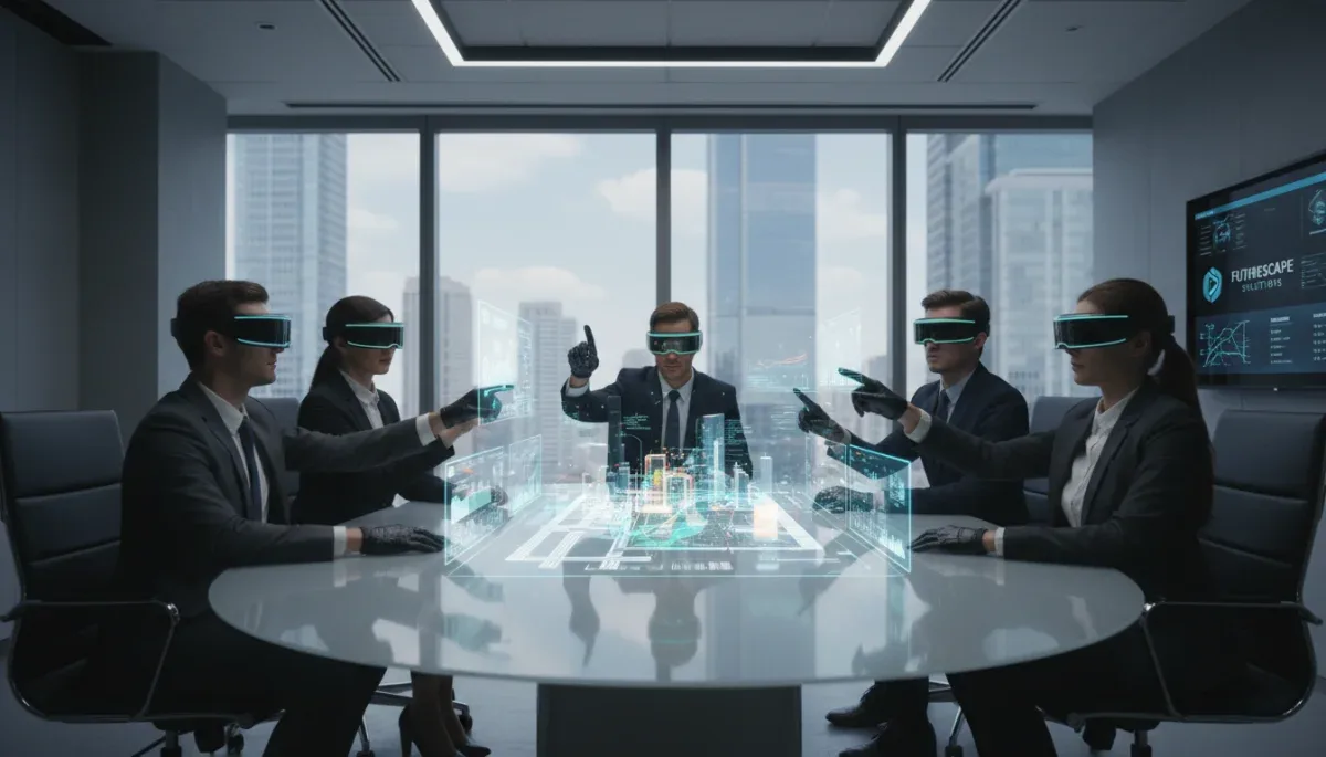 Profesionales colaborando en un proyecto virtual usando realidad aumentada y visores VR/AR