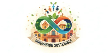 Gráfico que representa la sostenibilidad, la responsabilidad social y la marca empresarial en España, con elementos de crecimiento y conciencia ecológica.