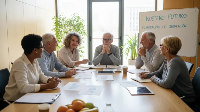 Grupo de jubilados españoles debatiendo sobre la reforma de las pensiones de 2026