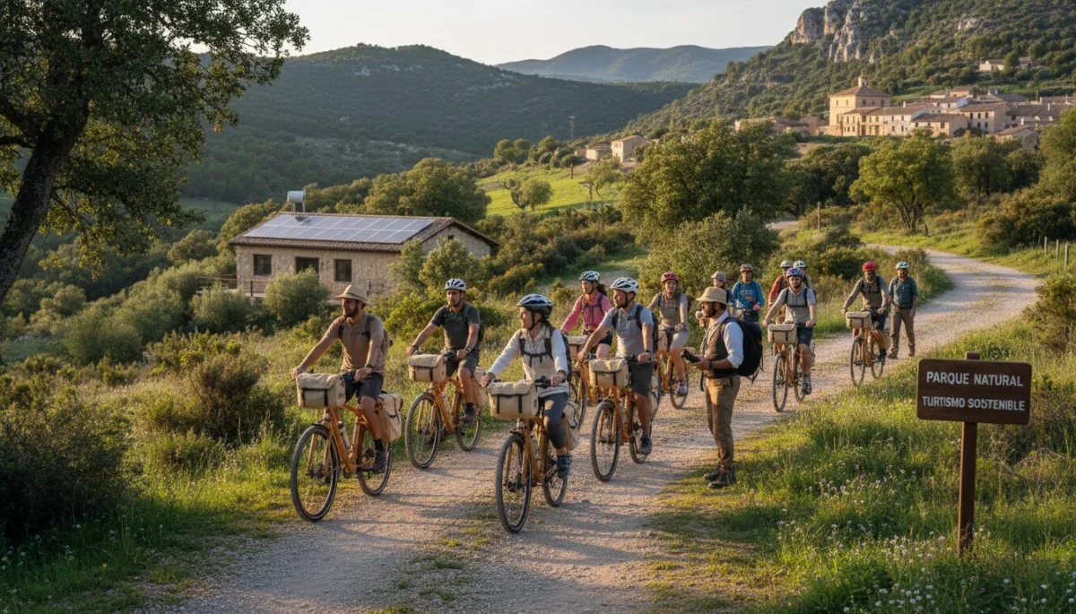 Turistas participando en una actividad de turismo sostenible en un parque natural español