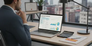 Persona optimizando su declaración de la renta 2026 en España con ordenador y documentos.