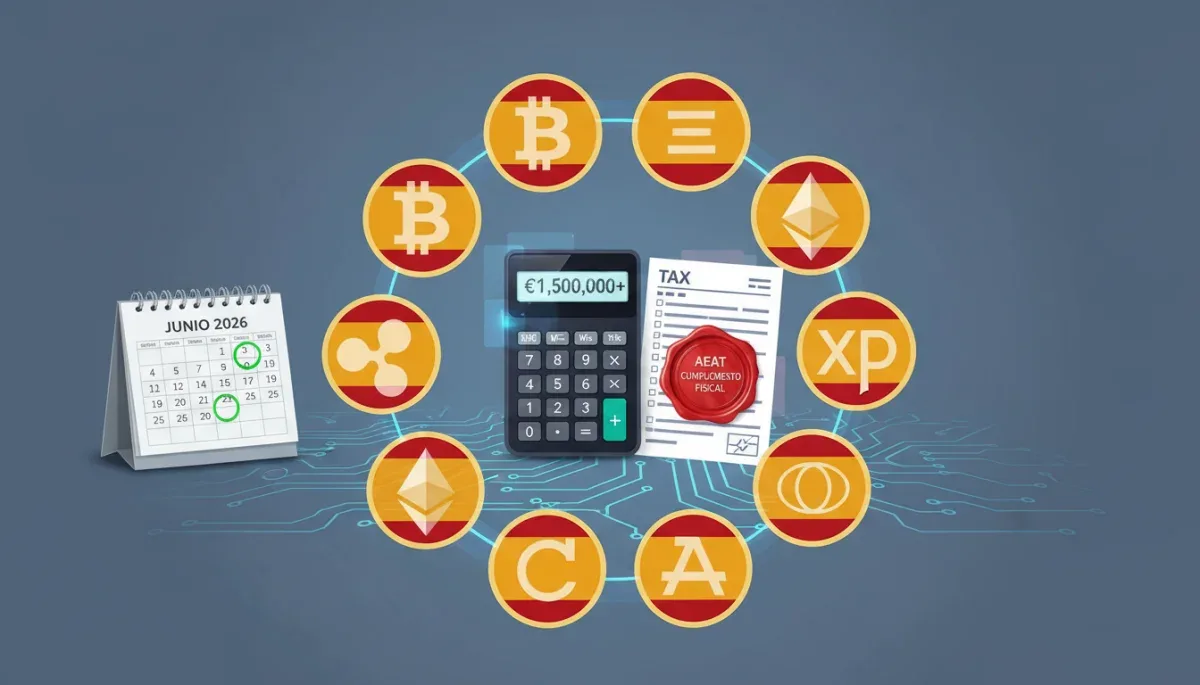 Representación visual de la fiscalidad de criptomonedas en España en 2026