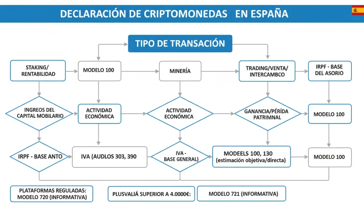 Diagrama de flujo sobre cómo declarar ganancias y pérdidas de criptomonedas en España