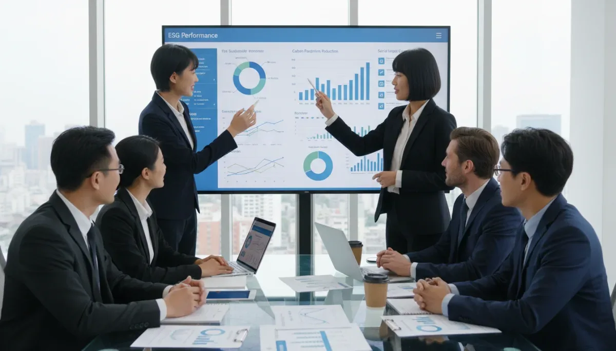 Profesionales analizando datos de inversión sostenible y criterios ESG en España