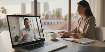 Profesionales teletrabajando en España, optimizando la productividad con herramientas digitales.