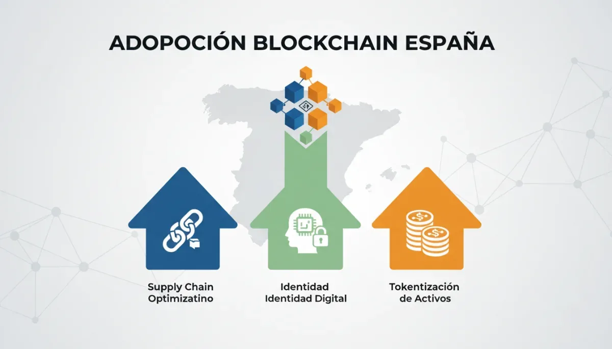 Infografía de las tres tendencias clave de aplicación de blockchain en empresas españolas.