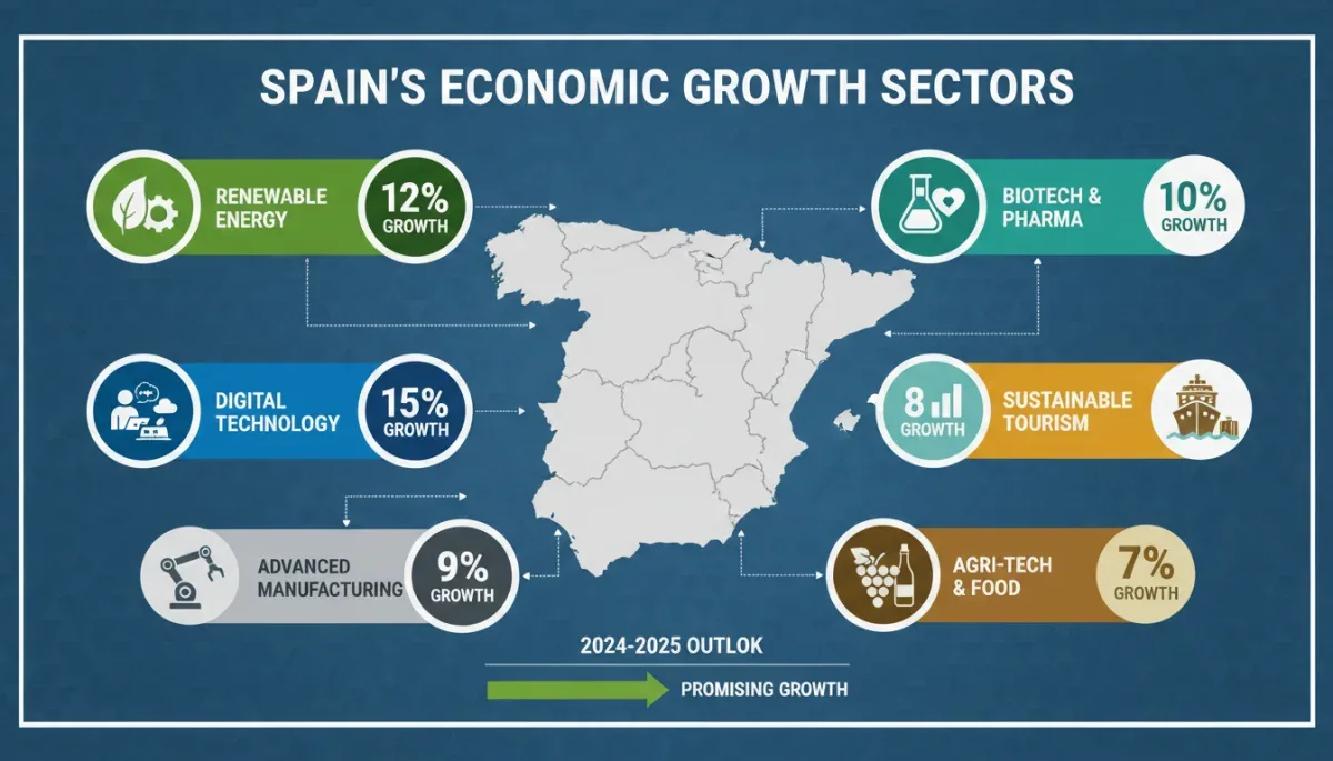 Infografía de sectores económicos españoles con potencial de crecimiento