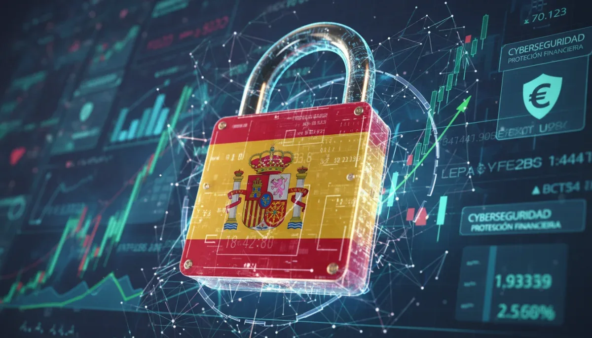 Candado digital con bandera española simbolizando ciberseguridad financiera en España