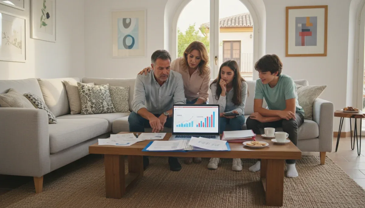 Familia española revisando finanzas y planes de reducción de deuda en 2026