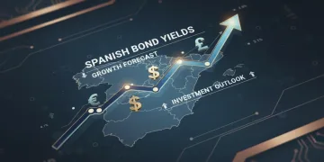 Gráfico financiero mostrando el crecimiento de la deuda pública española y un rendimiento potencial del 3,5% en 2026.