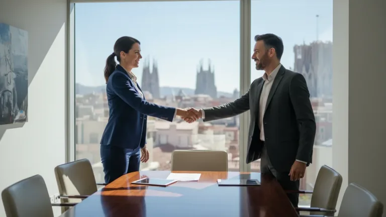 Mujer profesional negociando sueldo en una oficina moderna en España