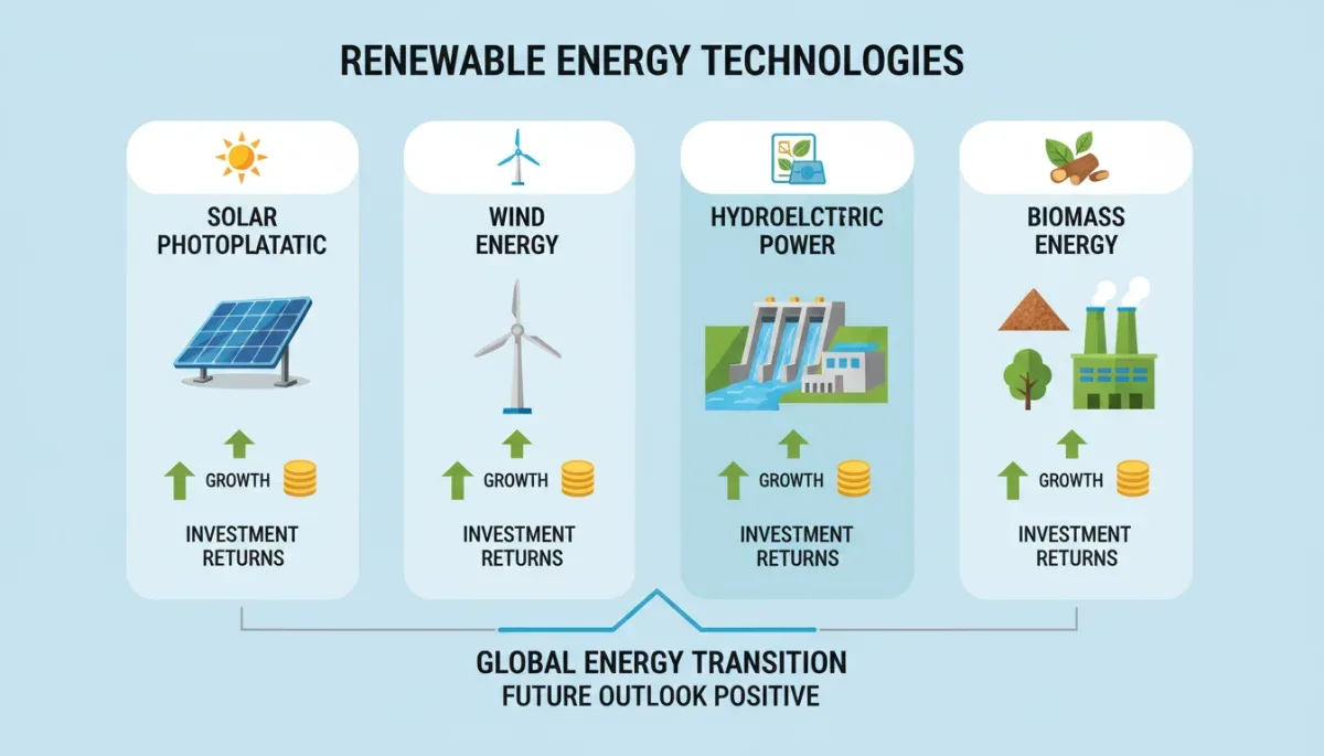 Infografía detallando las principales tecnologías de energía renovable y su potencial de crecimiento en España.