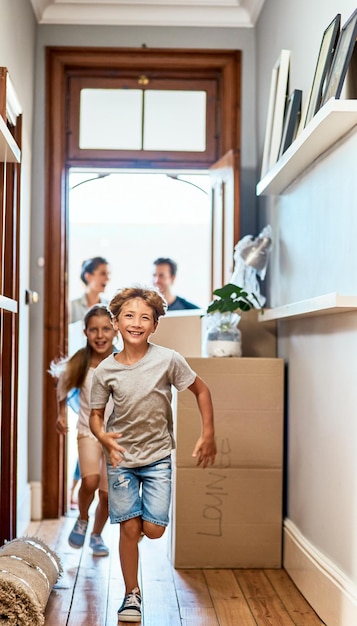 A split image showing a family happily moving into a new house on one side, and a stressed couple looking at financial documents on the other side, illustrating the dual impact of interest rates on homebuyers.