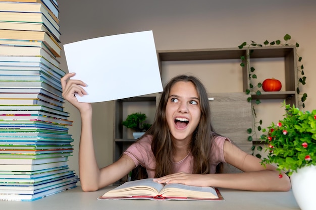 A student looking at a college acceptance letter with a joyful expression. The letter is prominently displayed, and the background shows a decorated dorm room with celebratory banners.