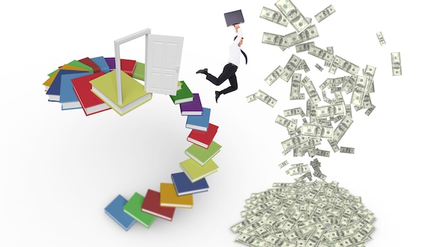 A split image showing on one side, a pile of student loan bills with a stressed person in the background, and on the other side, a smiling person with a graduation cap, signifying financial relief and accomplishment.