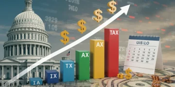 Financial chart with 2025 calendar and dollar signs, symbolizing tax bracket changes and financial planning for the upcoming year.