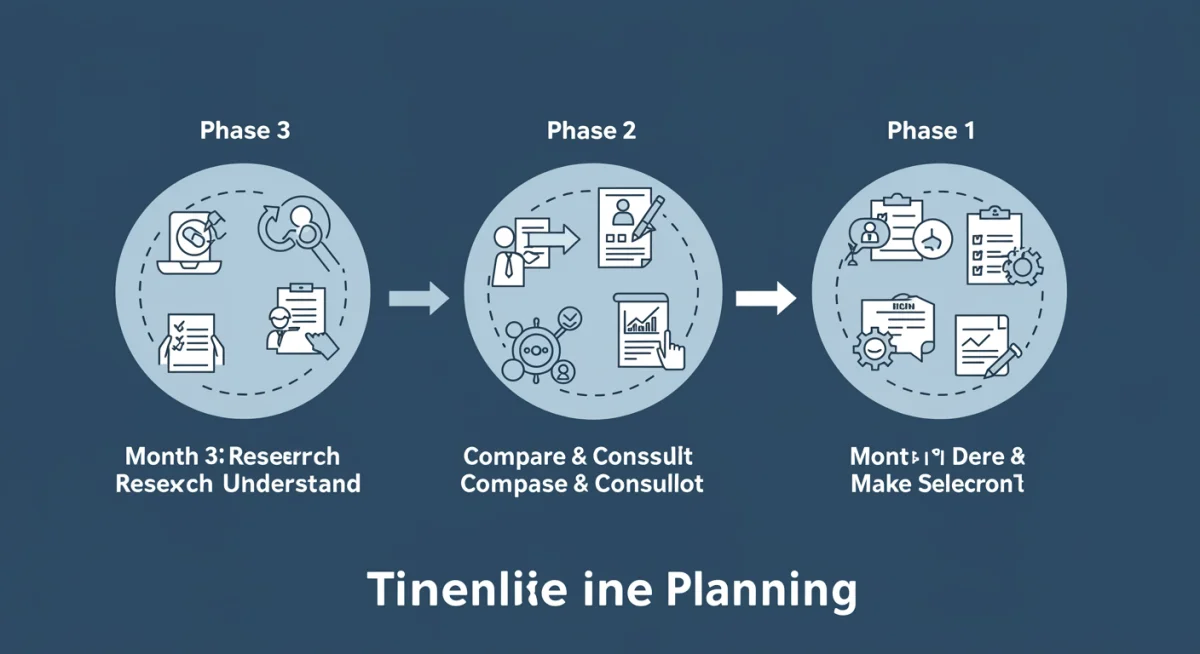 Infographic illustrating a three-month action plan for navigating 2025 health benefits, highlighting research, comparison, and enrollment stages.