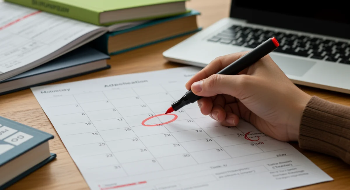 Student marking important dates on a calendar for college applications