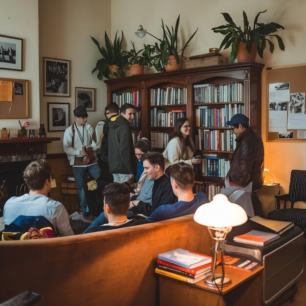 A high school library scene, with several students studying at individual desks, surrounded by bookshelves filled with books. The library is well-lit and organized, and the students are focused on their work, with some using laptops and others reading physical books. The atmosphere is one of quiet concentration and academic pursuit.