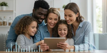 Family reviewing Child Tax Credit information on a tablet