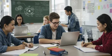 Students engaged in diverse, innovative assessment methods beyond traditional standardized tests.