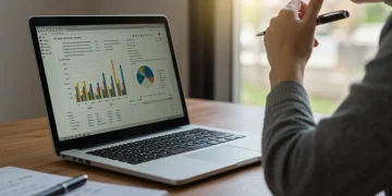 Person analyzing 401(k) statement on laptop for 2025 limits