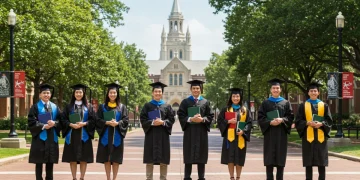 Diverse graduate students on US university campus