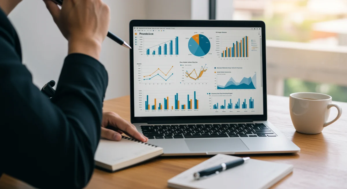 Person comparing financial charts on a laptop, symbolizing research into high-yield savings accounts.