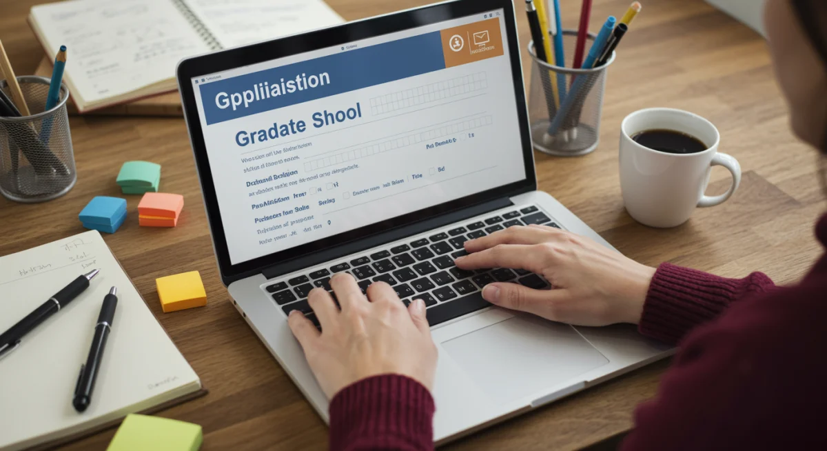 Person typing graduate school application on laptop