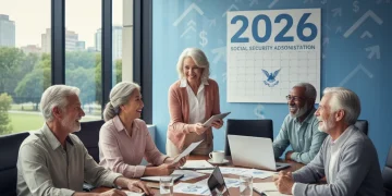 Older adults reviewing financial documents for 2026 Social Security benefits planning