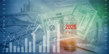 Financial graph showing investment trends with tax documents for 2026
