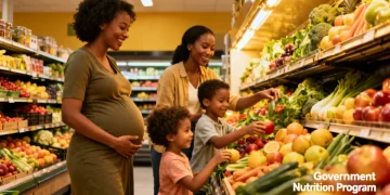 Family shopping for healthy food with WIC benefits