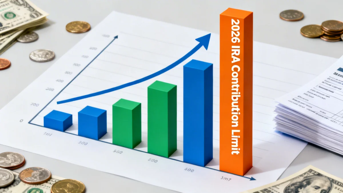 Financial growth chart showing increased IRA contribution limits for 2026.