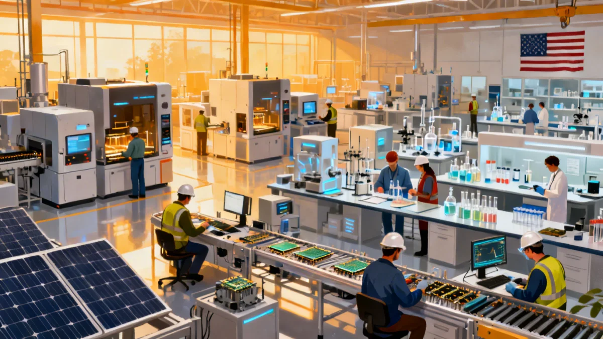 Domestic manufacturing facilities symbolizing US self-sufficiency and investment in critical industries.